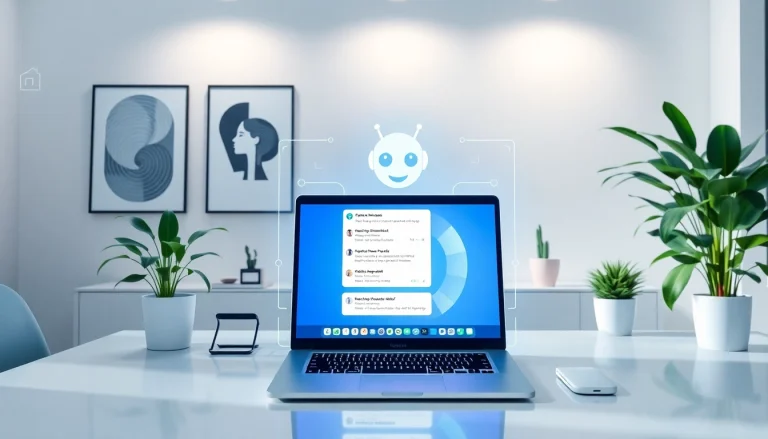 Engaging ai chat bot displayed in a modern workspace setup, showcasing user interaction.