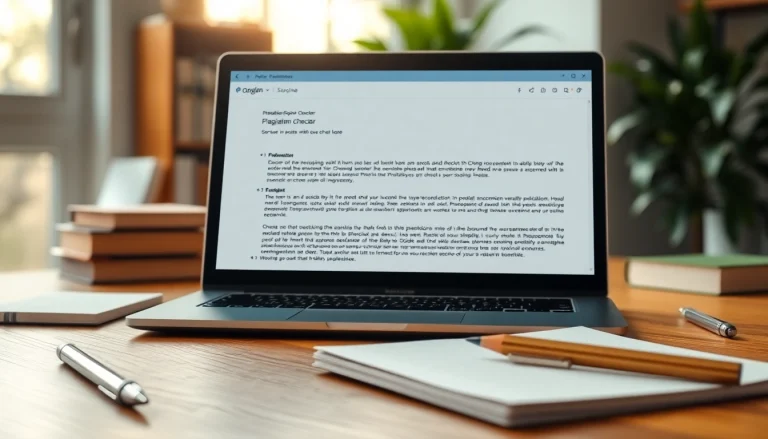 Check results from a plagiarism checker displayed on a modern device in a bright study setting.
