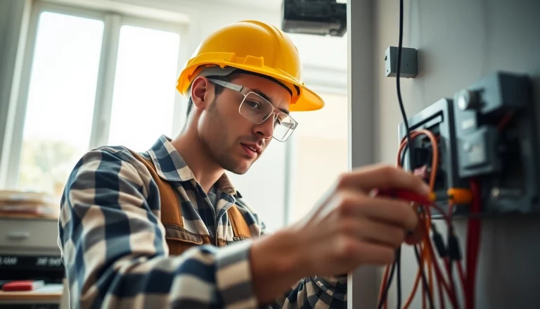 Providing expert Electrical Service, an electrician tests circuits in a safe, professional environment.