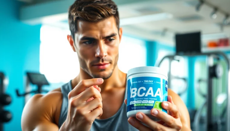 BCAA tozunu inceleyen sporcu, spor salonunda dikkatlice değerlendirmede bulunuyor.