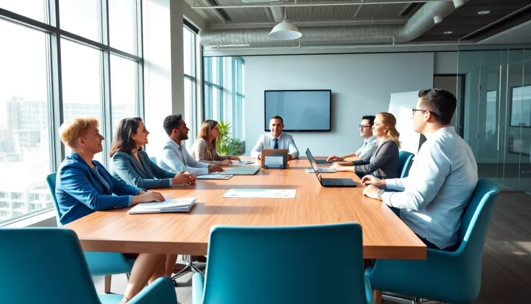 IT uitbesteden: professionals strategizing around a conference table in a modern office.