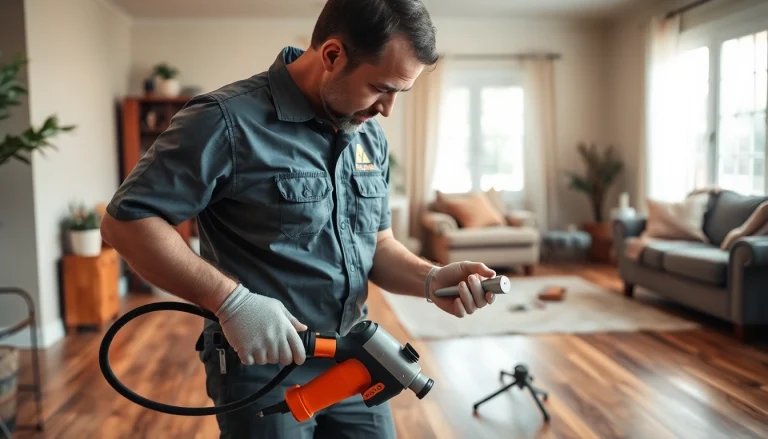 Efficient application of termite treatments by a pest control expert in a residential home.
