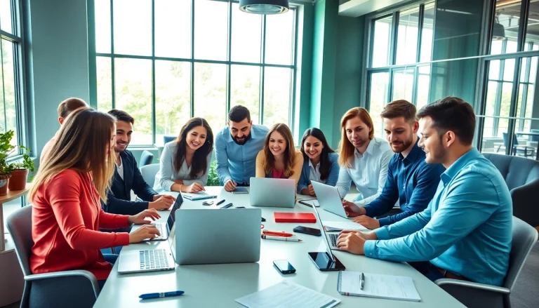 Enhance your edmonton social media marketing with a professional team collaboration in a bright office setting.