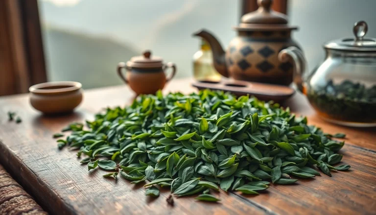 Enjoy brewing Nepal tea with vibrant leaves and traditional utensils in a serene setting.
