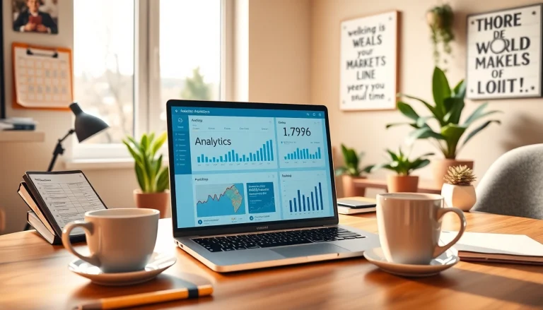 View of a digital marketing workspace at http://Avtales.com showcasing analytics tools and a creative atmosphere.