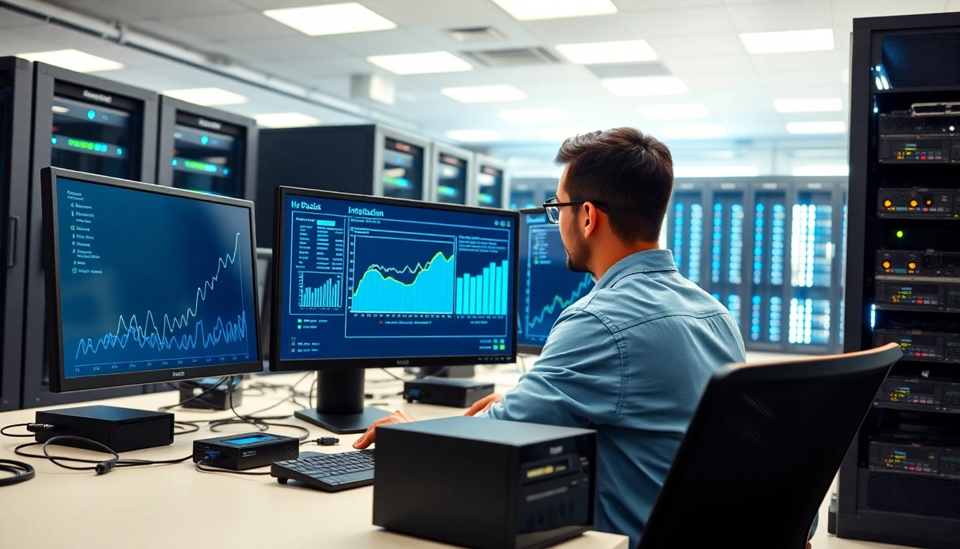 Provide Backup Services Markham effectively in a modern office setting with a technician managing data.