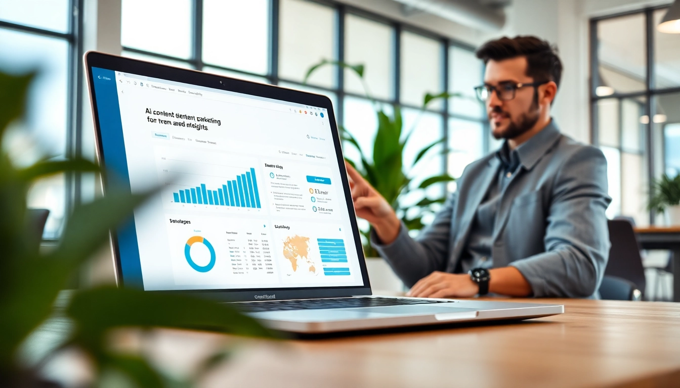 Engage with an effective AI content marketing platform showcased in a modern workspace for strategic insights.