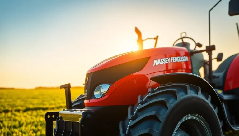 Massey Ferguson Traktor im Freien vor einer landwirtschaftlichen Kulisse