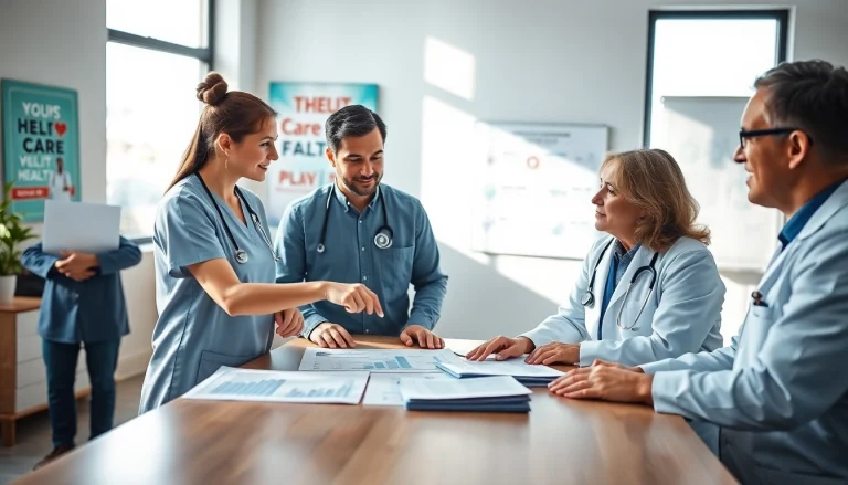 Healthcare professionals discussing VDAP implementation in a collaborative, modern setting
