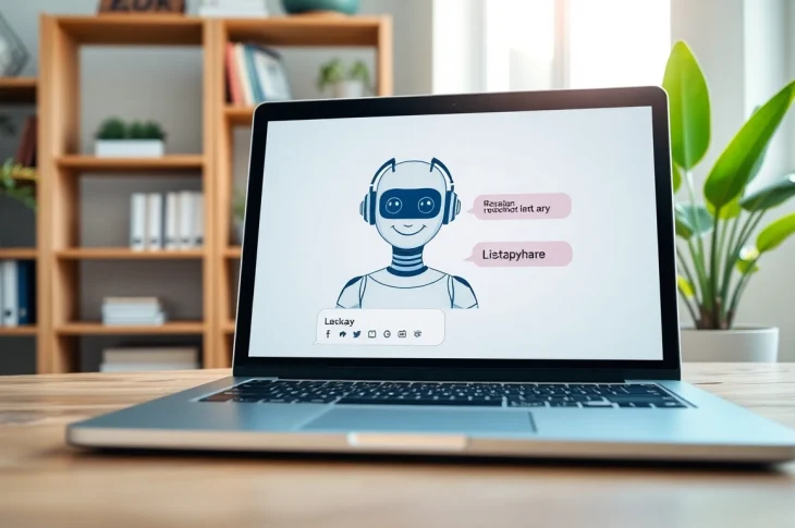 Engaging chatgpt bot for website featured on a laptop in a modern office.