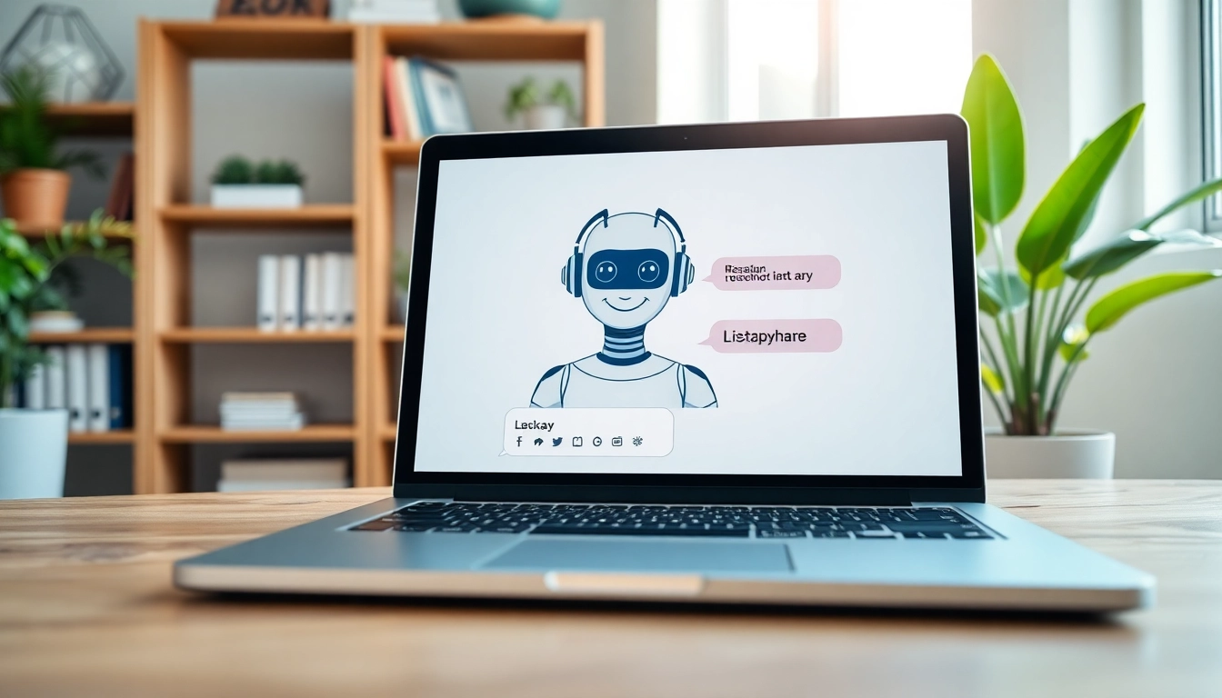 Engaging chatgpt bot for website featured on a laptop in a modern office.