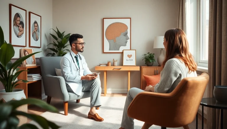 Engaging session with an attachment theory specialist in a welcoming therapy office setting.