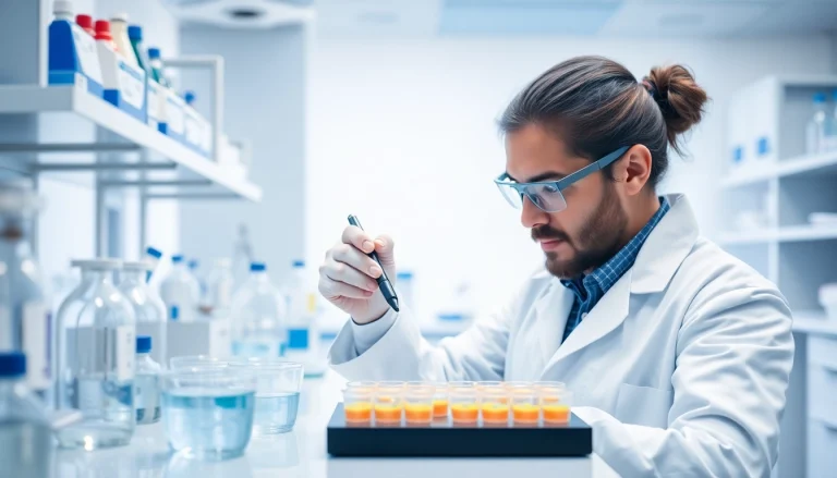 Inspecting all check stem cell cultures under a microscope in a modern laboratory.