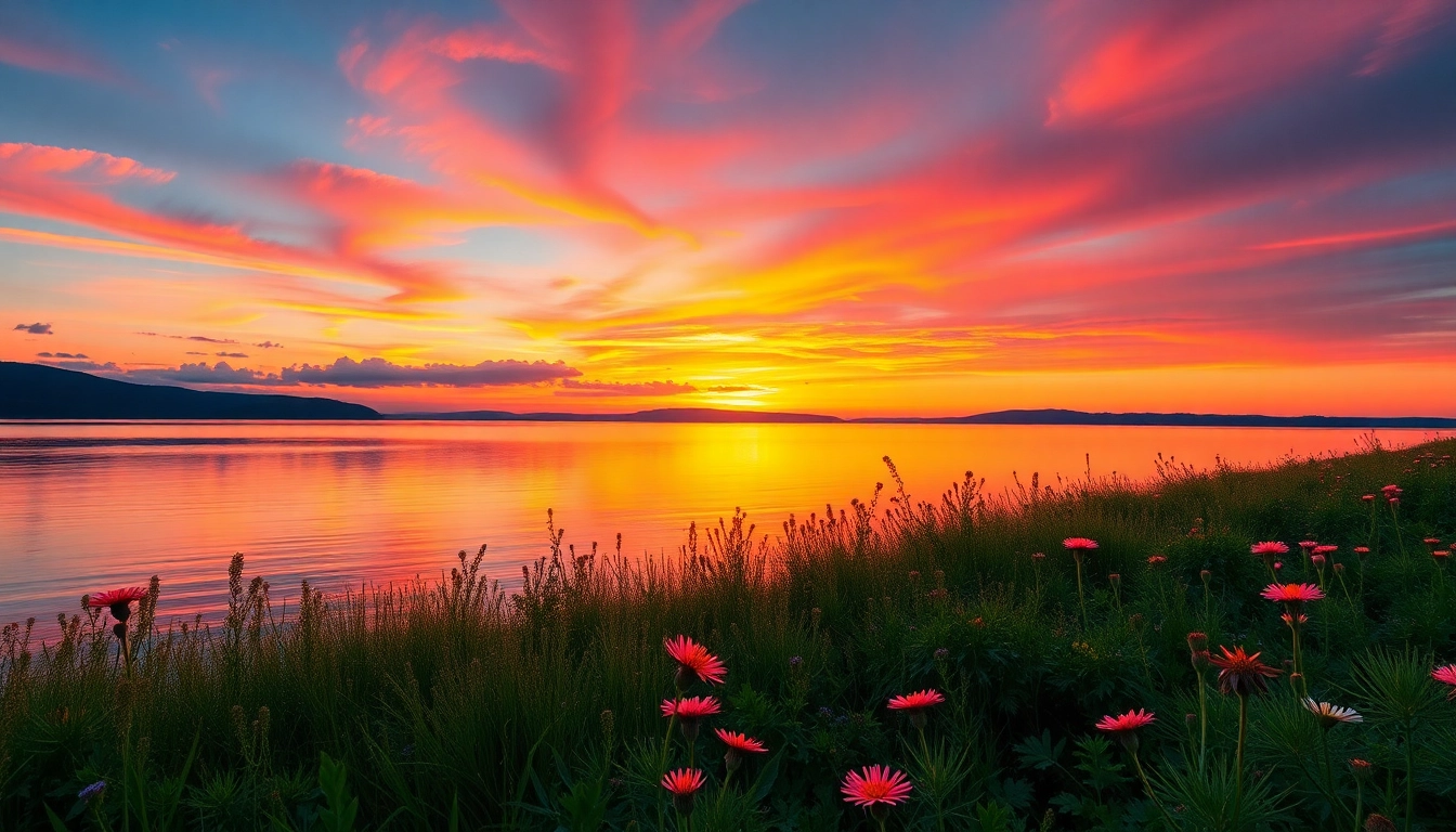 Creating beautiful Canvas Print Wall Art showcasing a vibrant sunset reflection on a serene lake.