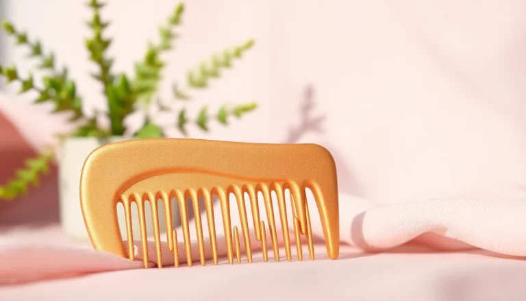 Using a curly hair comb for gentle detangling on luscious curls.