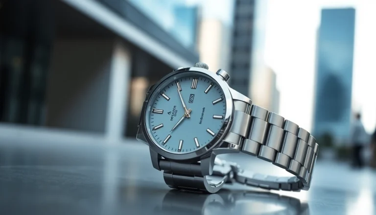 Herren Armbanduhr, stylishly presented with a sleek stainless steel design, emphasizing elegance.