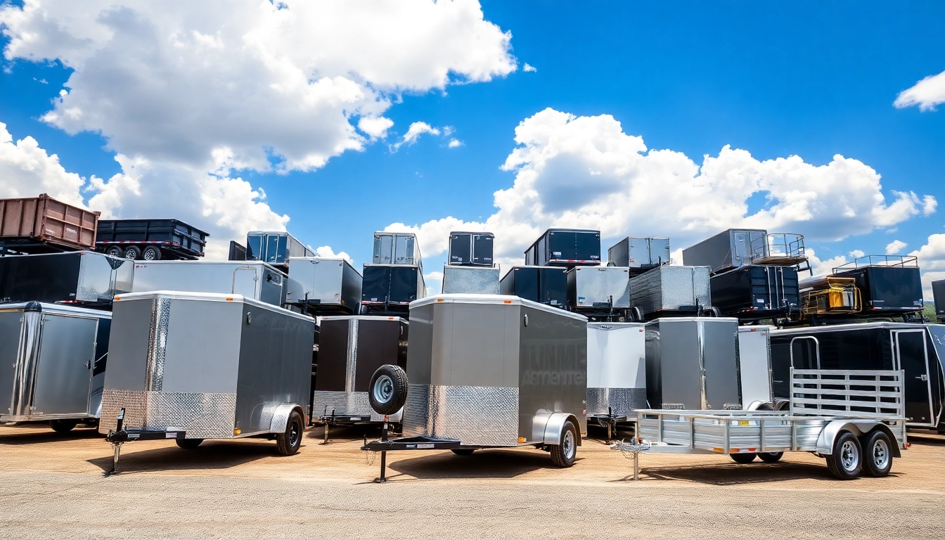Discover various trailers for sale in Massachusetts displayed outdoors, showcasing diverse models in a vibrant setting.