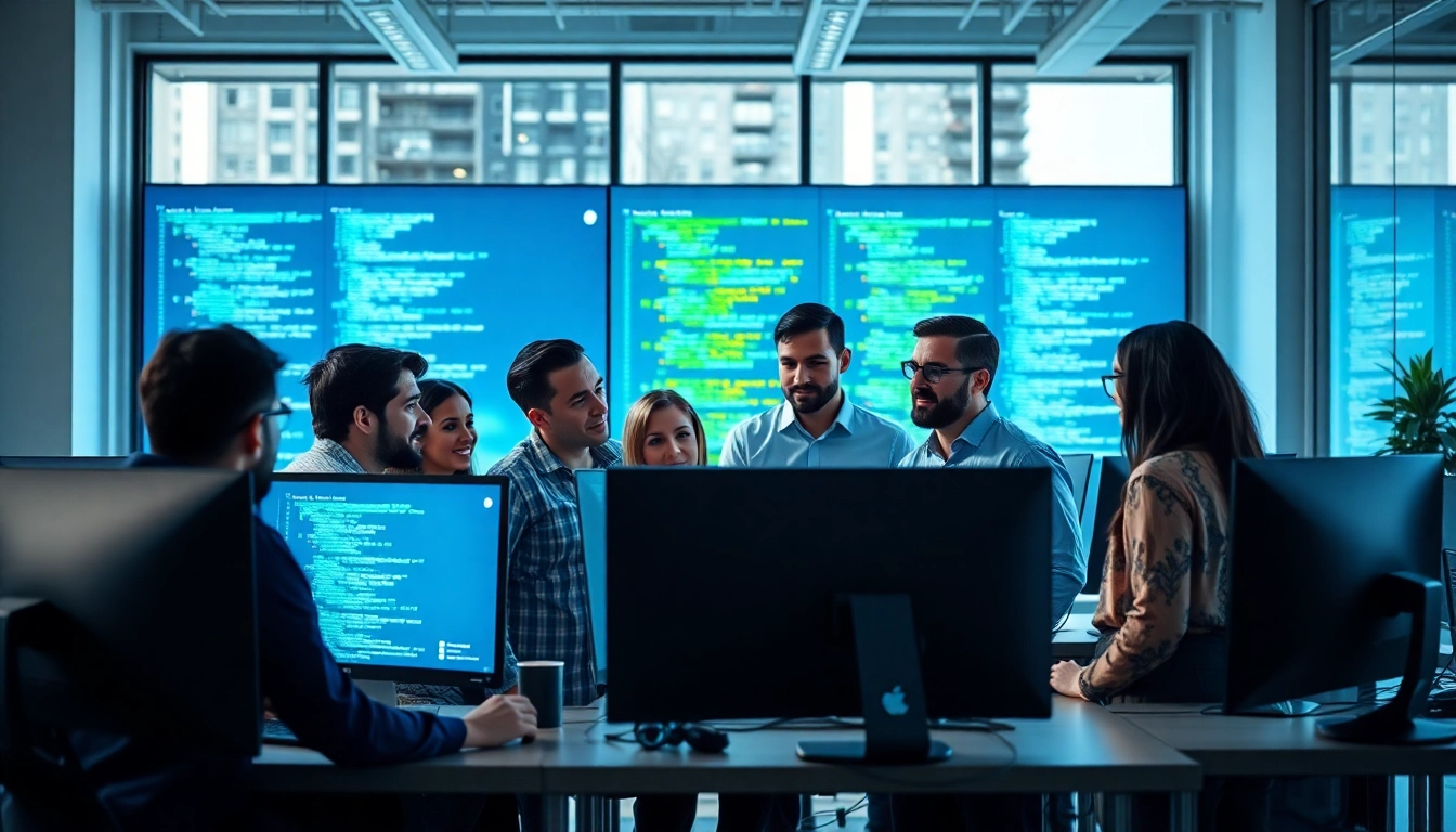 Designing innovative website development kansas city project with a professional team in a modern office.
