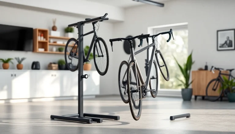 Showcase of a space-saving bike rack holding multiple bikes efficiently in a tidy garage.