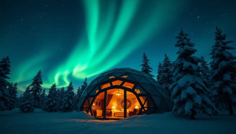 Experience the enchanting igloo hotels lapland with breathtaking views of the Northern Lights.