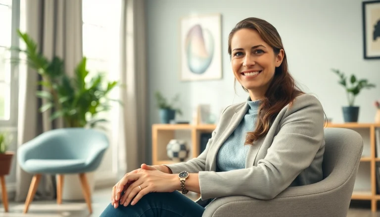 Psychologist providing support in a calming office environment, fostering trust and safety.