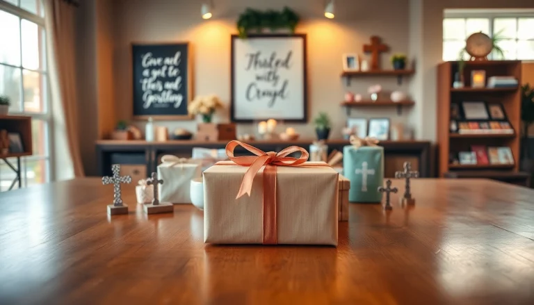 Showcase of attractive Christian gifts artfully arranged for thoughtful gifting.