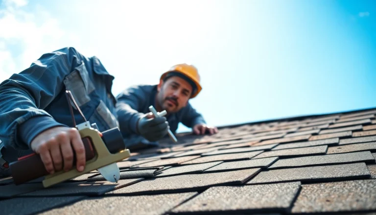 Roof repair Vancouver Wa expert inspecting shingles on a residential house roof.