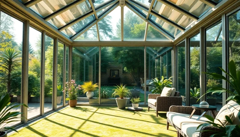 Showcase a four season sunroom integrated beautifully into a lush garden.